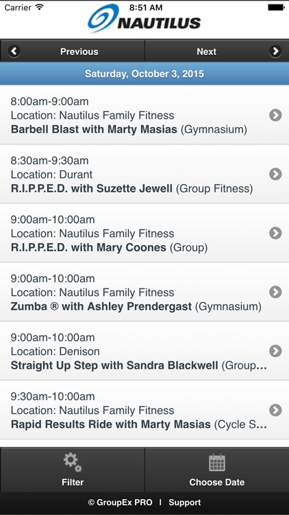 Nautilus Sport and Fitness Schedule