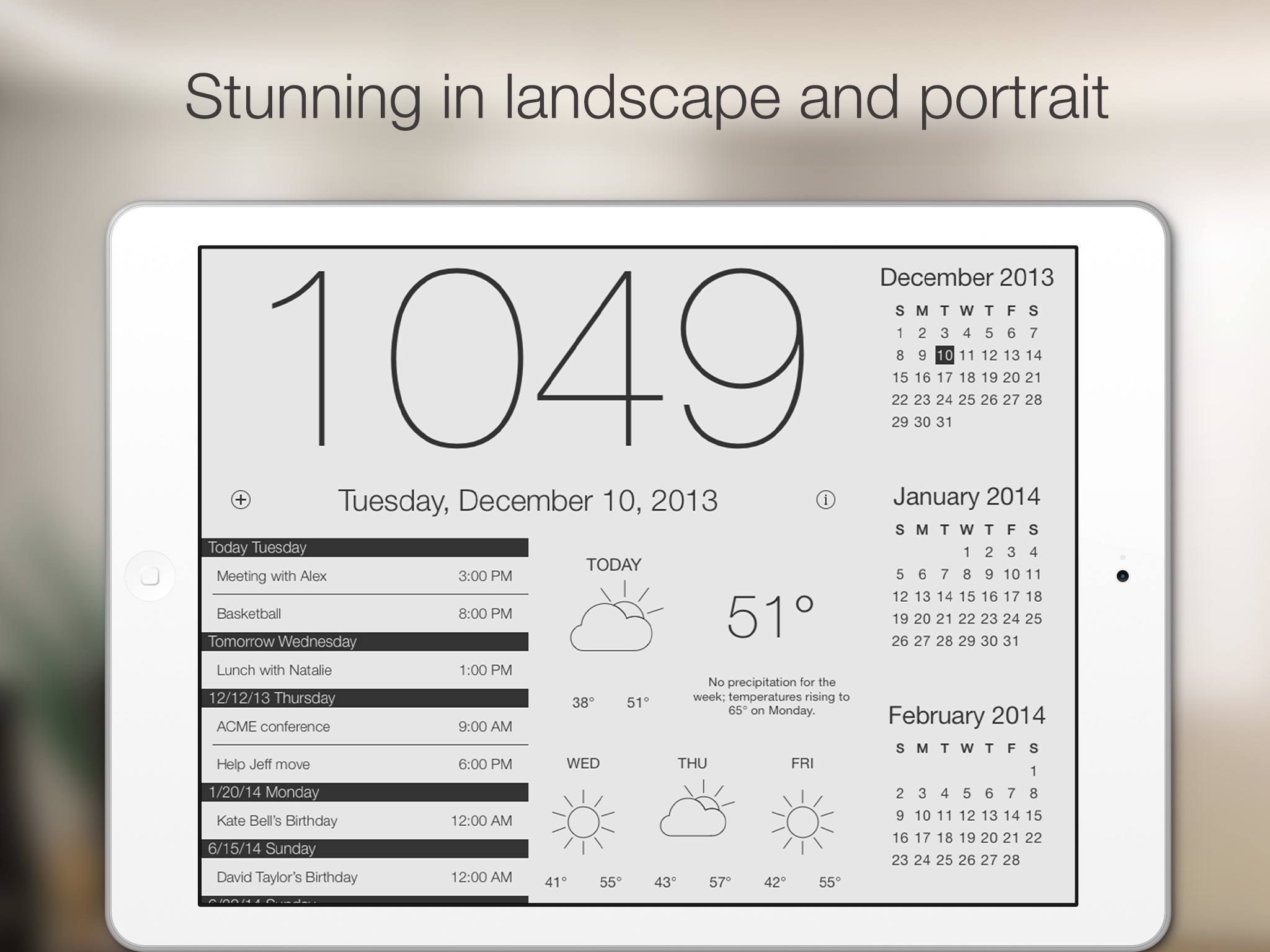 Work Time HD - Elegant desk top clock for iPad with calendar and weather screenshot 2