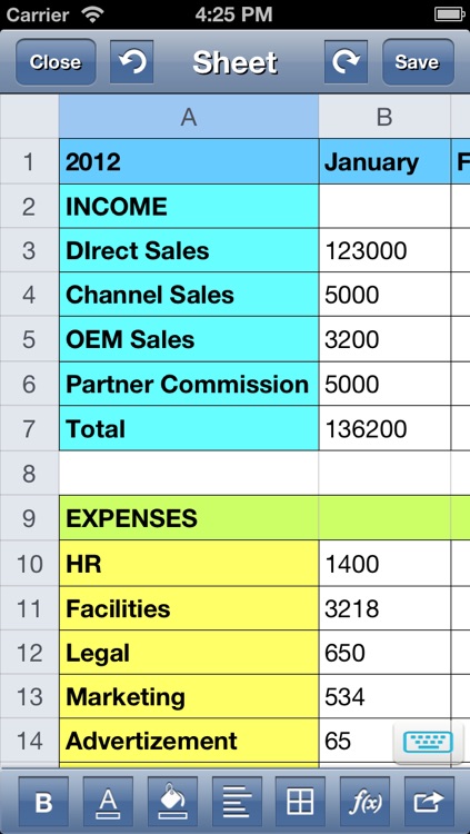 Spreadsheet touch Sync: Simple spreadsheets - compatible with Dropbox