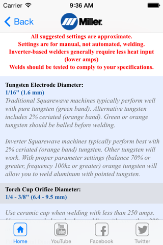 Miller Weld Setting Calculator screenshot 4