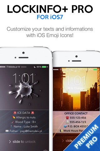 LockInfo+ PRO for iOS7 - Custom Texts, ICE and Contact Details on LockScreen Wallpaper screenshot 2