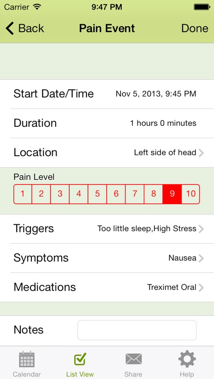 Ouch - Chronic Pain Log, Migraine Diary