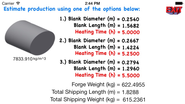 reverse Forging Calculator: METRIC Units