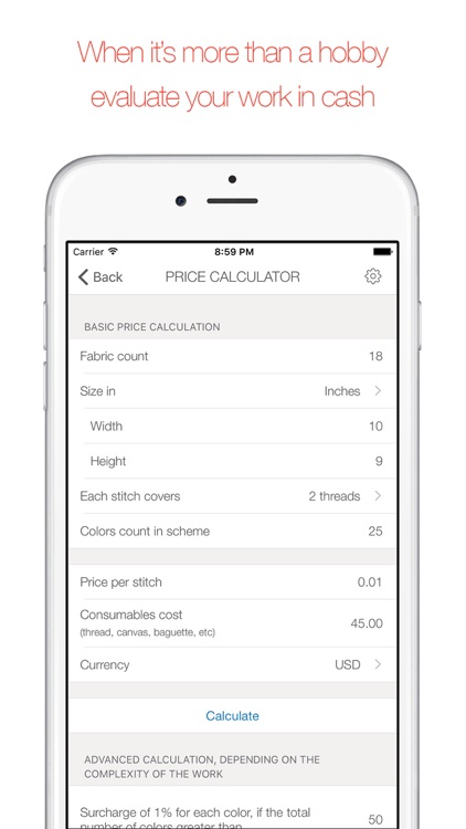 Calculator for Cross Stitch