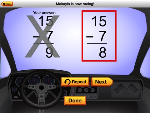 RE@L Raceway Math: Subtraction Facts screenshot 4