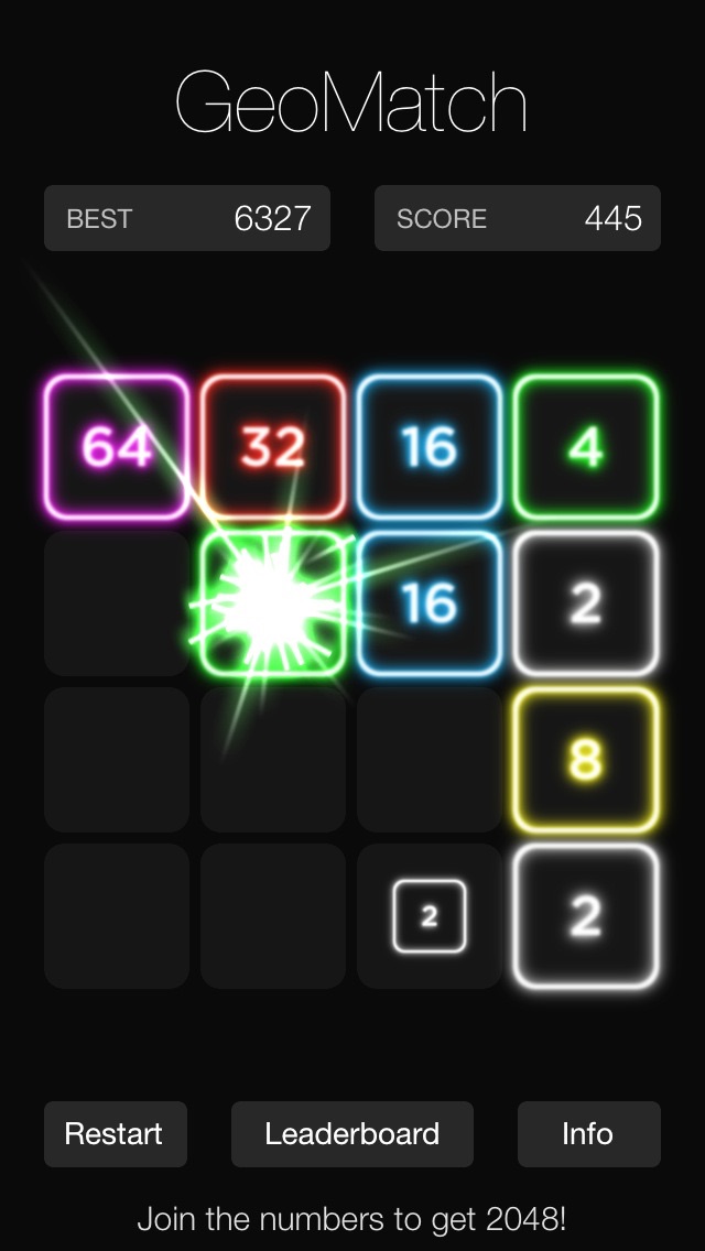 How to cancel & delete GeoMatch - 2048 experience with glowing neon particle explosions from iphone & ipad 4