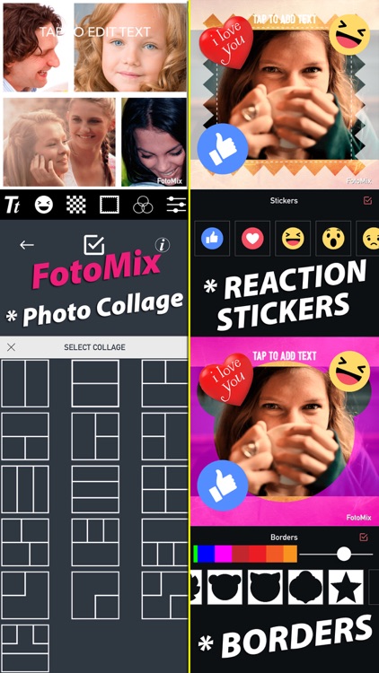 FotoMix for Snapchat,Photo Collage,Text,Reaction Stickers,Shape Borders,Filters