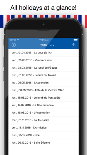 Jours Fériés Français - Holiday Calendrier 2016 en France po(圖1)-速報App