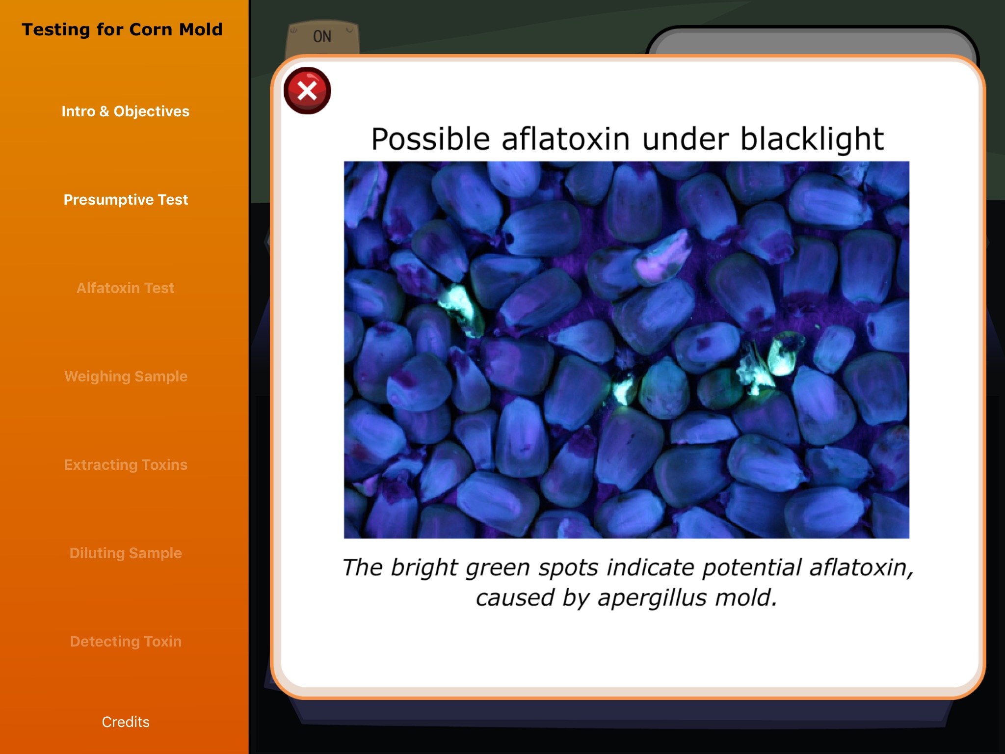 Virtual Labs: Testing for Corn Mold Mycotoxins screenshot 3
