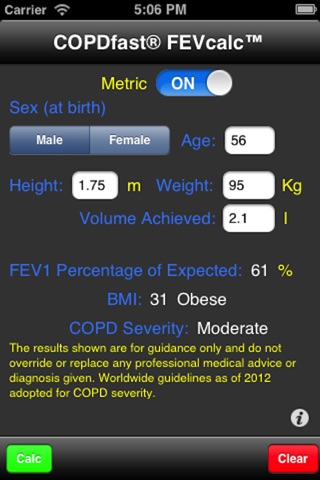 COPDfast® FEVcalc screenshot 2