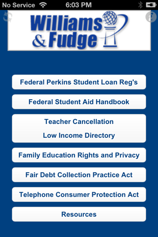 Williams & Fudge, Inc. Mobile Regulatory Resource Center App For Student Loan Management. screenshot 2
