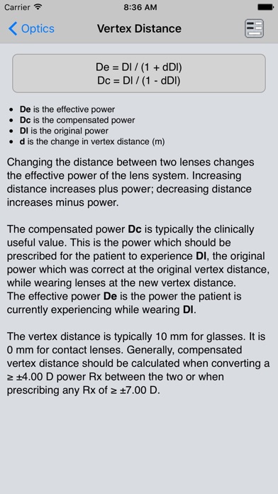 Contact Lens Back Vertex Chart