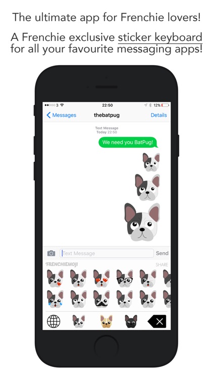 Frenchiemoji Sticker Keyboard by the Batpug