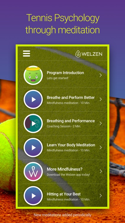 Welzen Tennis - Guided meditation app for pros