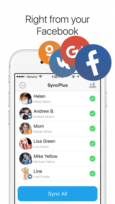 SyncPlus: Contacts Photos from Facebook, VK and OK, Reverse Caller ID Lookup Screenshot 3