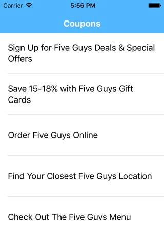 Coupons for Five Guys Burgers and Fries App screenshot 2
