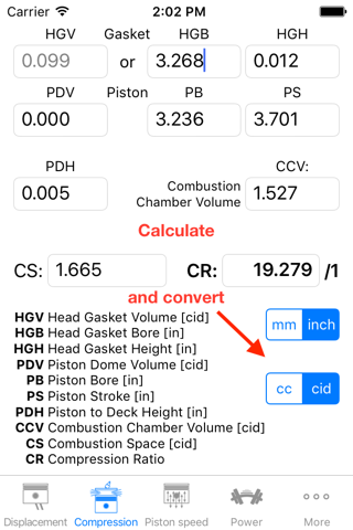 PistonCalc: Multipurpose Engine Calculator with unit conversion screenshot 3
