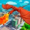 Imagine you are a mythic fire-breathing creature appeared in a modern Pixel City, full of cars, skyscrapers and hurrying humans