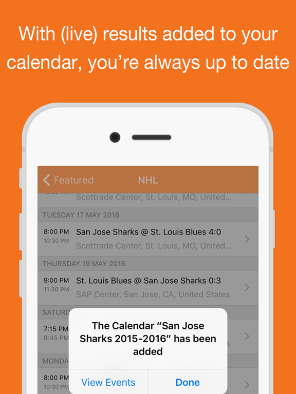 Hockey for iPhone Calendar screenshot