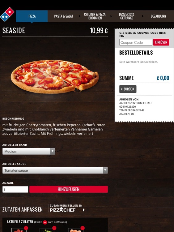 Domino's App für das iPad