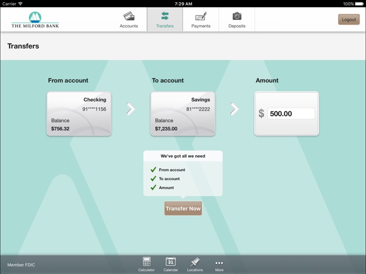 The Milford Bank Mobile Banking for iPad screenshot-3