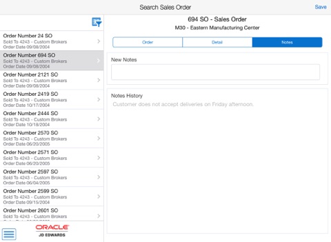 Скриншот из Search Sales Order Tablet for JDE E1
