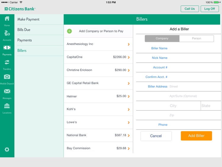 Citizens Bank Mobile Banking for iPad
