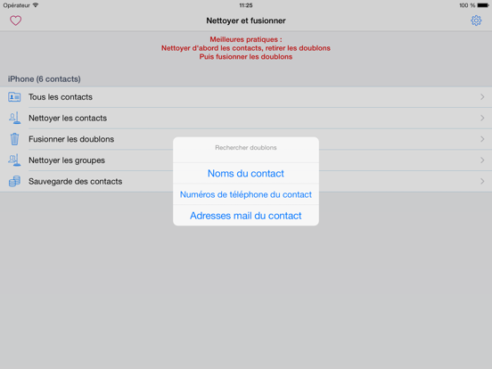 Nettoyer contacts en double Nettoyer contacts en double