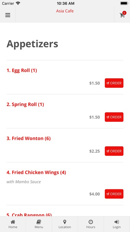 Asia Cafe App Ordering