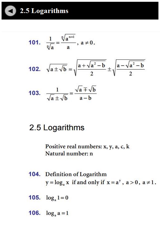 Math formulae handbook screenshot 3