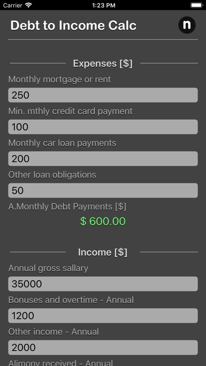 Debt 2 Income Calculator