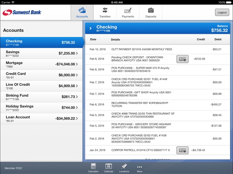 Sunwest Bank for iPad