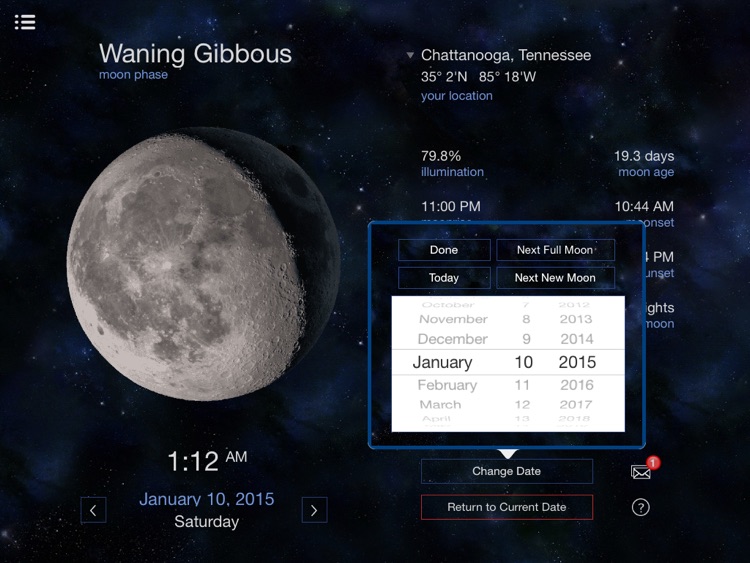 Lunar Phases calendar for the moon