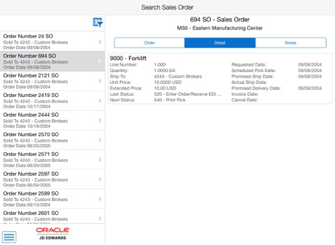 Скриншот из Search Sales Order Tablet for JDE E1