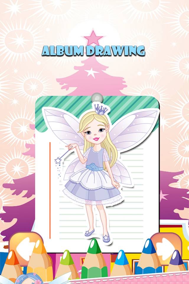 Fairy Princess Drawing Coloring Book - Cute Caricature Art Ideas pages for kids screenshot 2