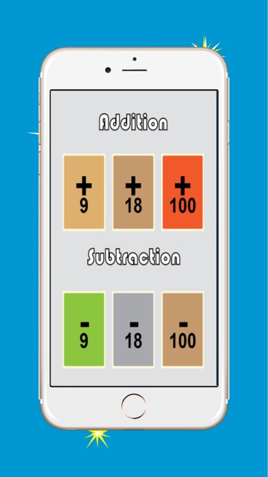 Addition and subtraction math facts flash cards for kids (0-9,0-18,0-100) 1.0.0 IOS -