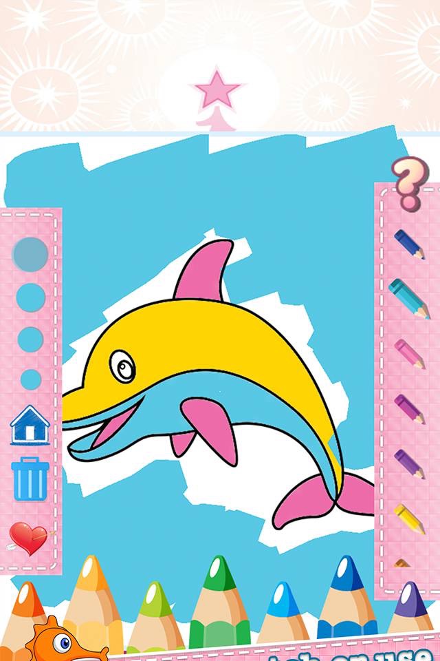 Sea Animals Drawing Coloring Book - Cute Caricature Art Ideas pages for kids screenshot 4