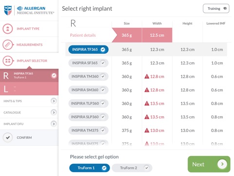 Natrelle™ Implant Selection App - CZ screenshot 2