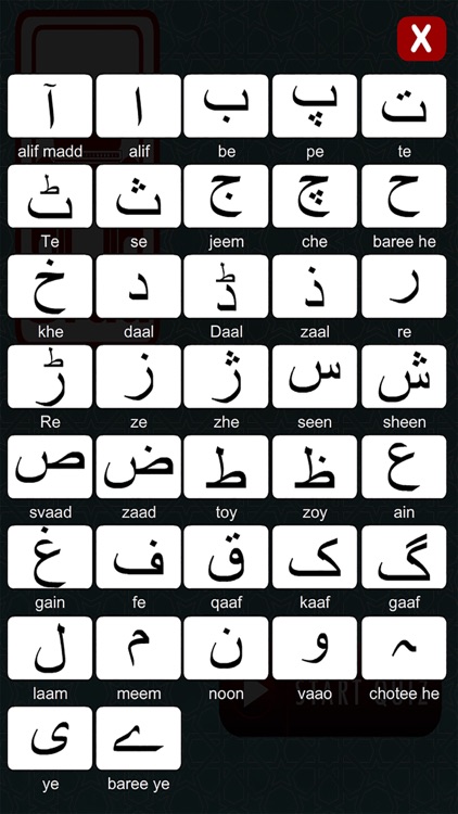 Urdu Alphabet Quiz (Multiple Choice)