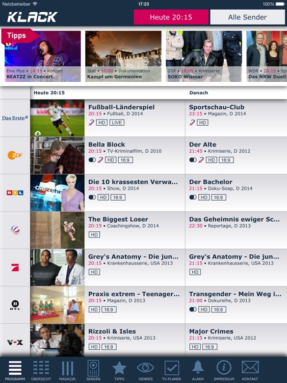 KLACK TV-Programm (Tablet)