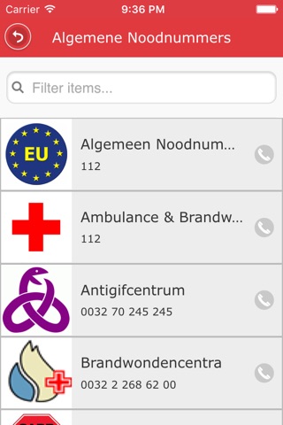 Noodnummers België Lite screenshot 2