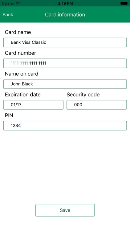 CardStorage - Keep passwords for your credit cards