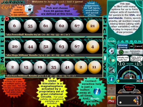 Jargon's Luck Lottery Picks for PowerBall, Mega Millions, Euro Millions games and more! screenshot 3
