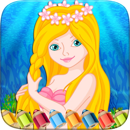 Mermaid Princess Colorbook Drawing to Paint Coloring Game for Kids Icon