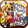 Drawing Desk Cartoon Dog & Puppies : Draw and Paint Coloring Book For Kids