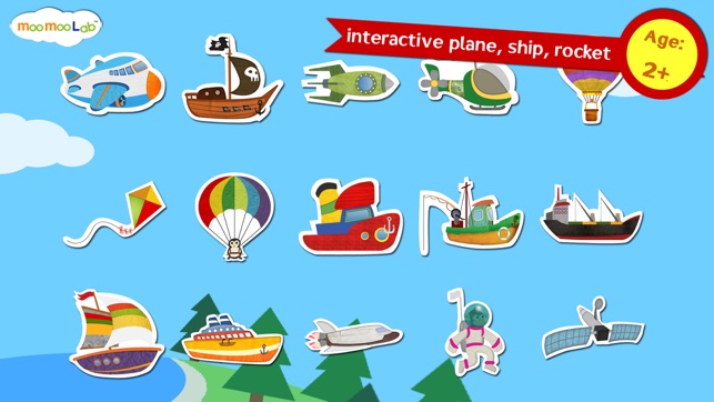 火箭，飛機，船- 兒童益智遊戲，圖畫，拼圖活動（英語，國語）by Moo Moo Lab(圖1)-速報App
