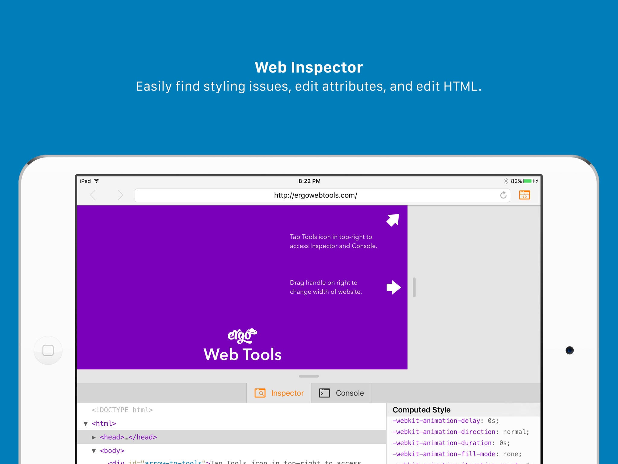 Screenshot do app Ergo Web Tools