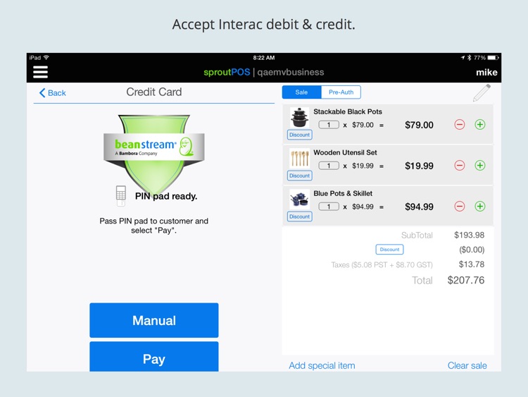 sproutPOS Mobile Point Of Sale for iPad
