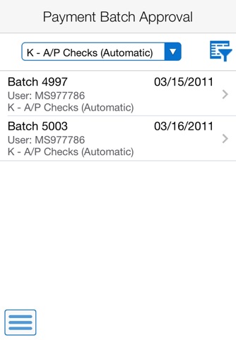 Скриншот из Payment Batch Approvals Smartphone for JDE E1