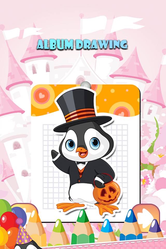 Penguin Drawing Coloring Book - Cute Caricature Art Ideas pages for kids screenshot 2